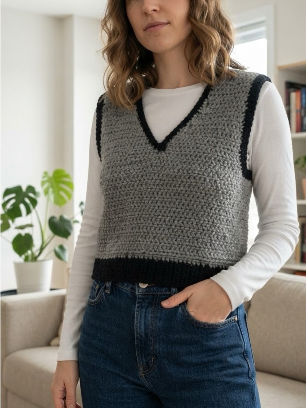 Hand Knit V Neck Sweater Vest